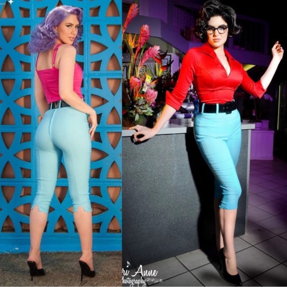 Deadly Dames / Pinup Couture Baby Blue Capri Pants